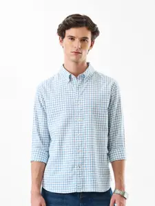 Snitch Classic Grid Tattersall Checked Button-Down Collar Cotton Linen Casual Shirt