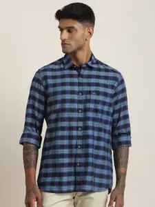 Turtle Men Relaxed Slim Fit Checked Spread Collar Cotton Casual Shirt