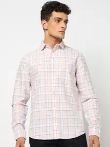 Blue Buddha Men Tailored Fit Tartan Checked Spread Collar Cotton Casual Shirt
