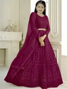 F Plus Fashion Girls Black Net Semi-Stitched Lehenga Choli