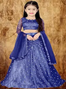 F Plus Fashion Girls Blue Net Semi-Stitched Lehenga Choli