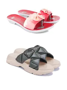 DRACKFOOT Women Pack of 2 Printed Sliders