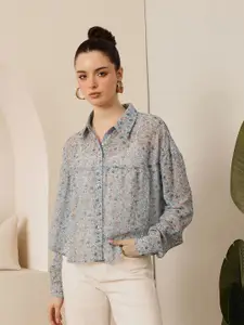 STREET 9 Comfort Floral Printed Sheer Boxy Casual Shirt