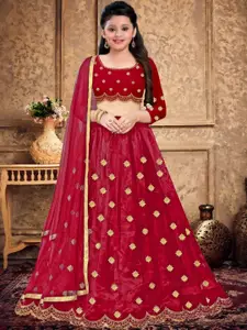 F Plus Fashion Girls White Velvet Semi-Stitched Lehenga Choli