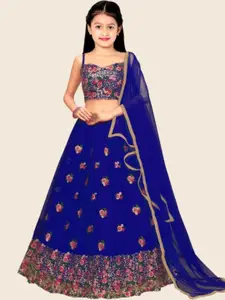 F Plus Fashion Girls Blue Net Semi-Stitched Lehenga Choli