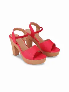 VANIYA SHOES Colourblocked Block Heel Peep Toes
