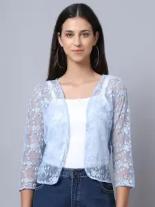 Moonaa Fashion Self Design V-Neck Open Front Crop Cotton Shrug