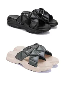 DRACKFOOT Women Pack Of 2 Sliders Flip-Flops