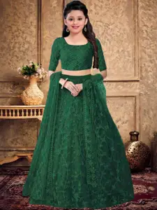 F Plus Fashion Girls Green Net Semi-Stitched Lehenga Choli