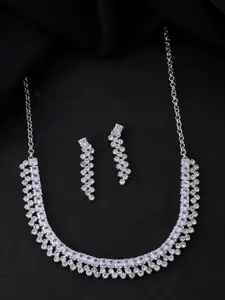 Anouk Silver Plated CZ And Artifical Stones Studded Necklace Set