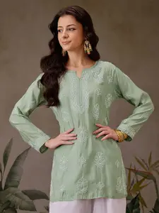 ADA Ethnic Motifs Embroidered Chikankari Chanderi Silk Chikankari Kurti