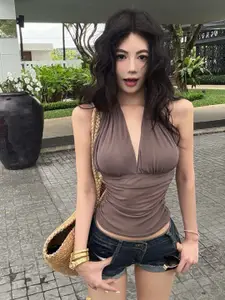 StyleCast x Revolte Women Halter Neck Crop Fitted Top