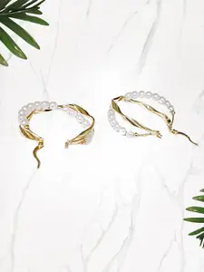 Adwitiya Collection Gold-Plated Pearls Beaded Circular Shaped Hoop Earrings