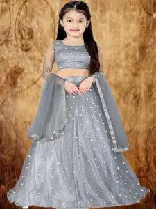 F Plus Fashion Girls Grey Net Semi-Stitched Lehenga Choli