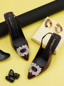 LUXY SHOE Women Embellished Pointed Toe Kitten Pumps