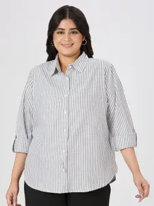 Style Quotient Plus Size Striped Spread Collar Smart Formal Shirt