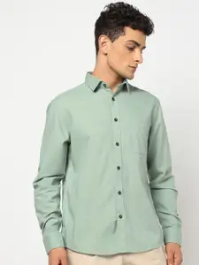 Blue Buddha Men Tailored Fit Solid Spread Collar Cotton Casual Shirt