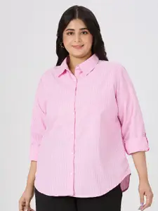 Style Quotient Plus Size Striped Spread Collar Smart Formal Shirt