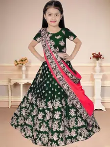 F Plus Fashion Girls Blue Satin Semi-Stitched Lehenga Choli