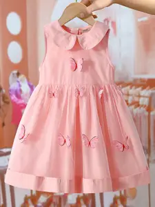 INCLUD Girls Self Design Applique Detail Fit & Flare Dress