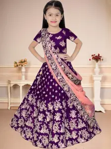 F Plus Fashion Girls Blue Satin Semi-Stitched Lehenga Choli