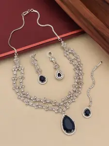 ABDESIGNS Enchanting Silver-Plated American Diamond Studded Necklace Set