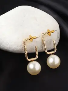 Adwitiya Collection Gold-Plated Pearls Beaded Geometric Shaped Drop Earrings