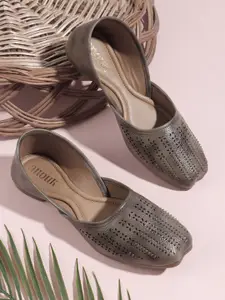 Anouk Women Textured Square Toe Mojaris Laser Cuts Flats