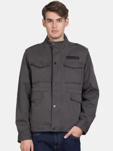 t-base Men Solid Lightweight Cotton Biker Cargo Jacket