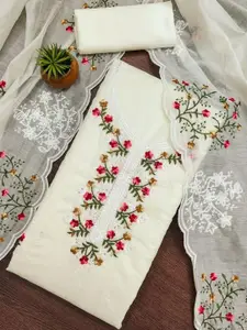 KALINI Women's Chandrei Cotton Floral Embroidery Unstitched Salwar Suit Dress Material with Dupatta