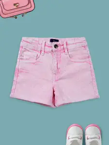 KiddoPanti Girls Denim Regular Mid-Rise Fit Tigh Length Rollup Shorts