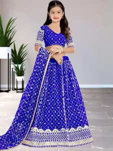 F Plus Fashion Girls Blue Net Semi-Stitched Lehenga Choli