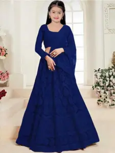 F Plus Fashion Girls Blue Net Semi-Stitched Lehenga Choli