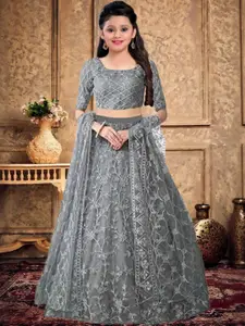 F Plus Fashion Girls Grey Net Semi-Stitched Lehenga Choli