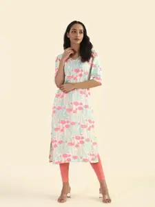 HAY Floral Printed V-Neck Straight Kurta