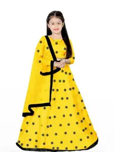 F Plus Fashion Girls Black Net Semi-Stitched Lehenga Choli