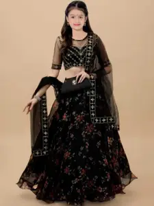 F Plus Fashion Girls Black Net Semi-Stitched Lehenga Choli
