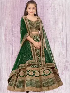 F Plus Fashion Girls Blue Silk Blend Semi-Stitched Lehenga Choli