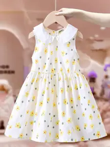 INCLUD Girls Floral Print Peter Pan Collar Fit & Flare Knee Length Dress