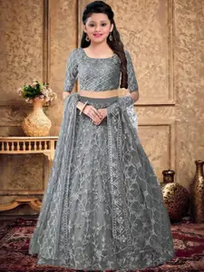 F Plus Fashion Girls Embellished Sequinned Semi-Stitched Lehenga & Unstitched Blouse With Dupatta