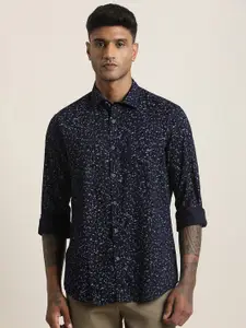 Turtle Men Relaxed Slim Fit Floral Printed Spread Collar Cotton Casual Shirt