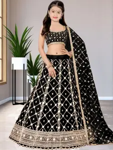 F Plus Fashion Girls Black Poly Georgette Semi-Stitched Lehenga Choli