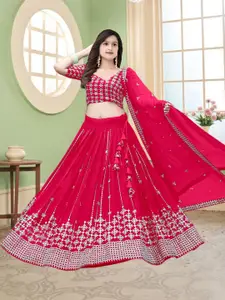 F Plus Fashion Girls Pink Net Semi-Stitched Lehenga Choli