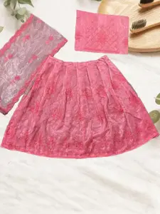 F Plus Fashion Girls Floral embroidered Net Semi-Stitched Lehenga & Blouse With Dupatta