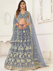 F Plus Fashion Girls Grey Net Semi-Stitched Lehenga Choli