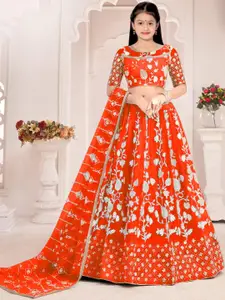 F Plus Fashion Girls Orange Net Semi-Stitched Lehenga Choli