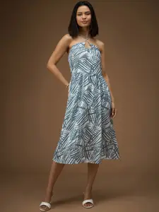 RARE Women Abstract Print Halter Neck Fit & Flare Midi Dress