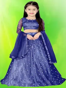 F Plus Fashion Girls Blue Net Semi-Stitched Lehenga Choli