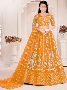 F Plus Fashion Girls Orange Net Semi-Stitched Lehenga Choli