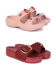 DRACKFOOT Women Pack of 2 Rubber Flip Flops